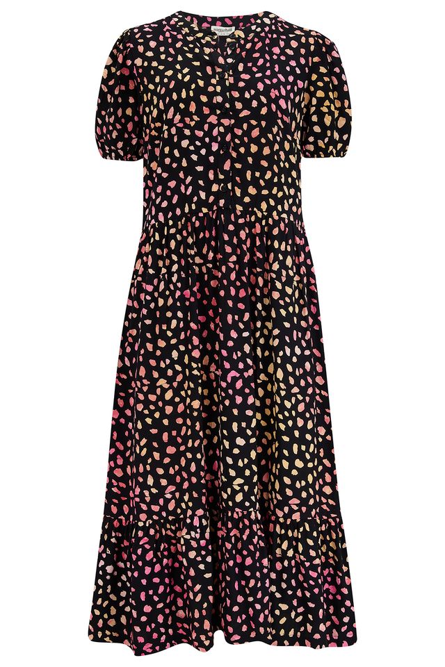 Kit Batik Midi Smock Dress - Black, Painterly Spot