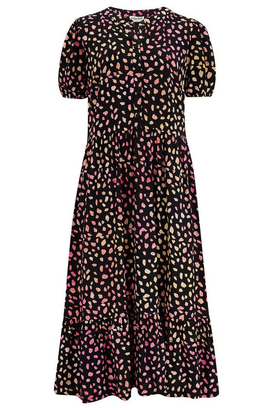 Kit Batik Midi Smock Dress - Black, Painterly Spot