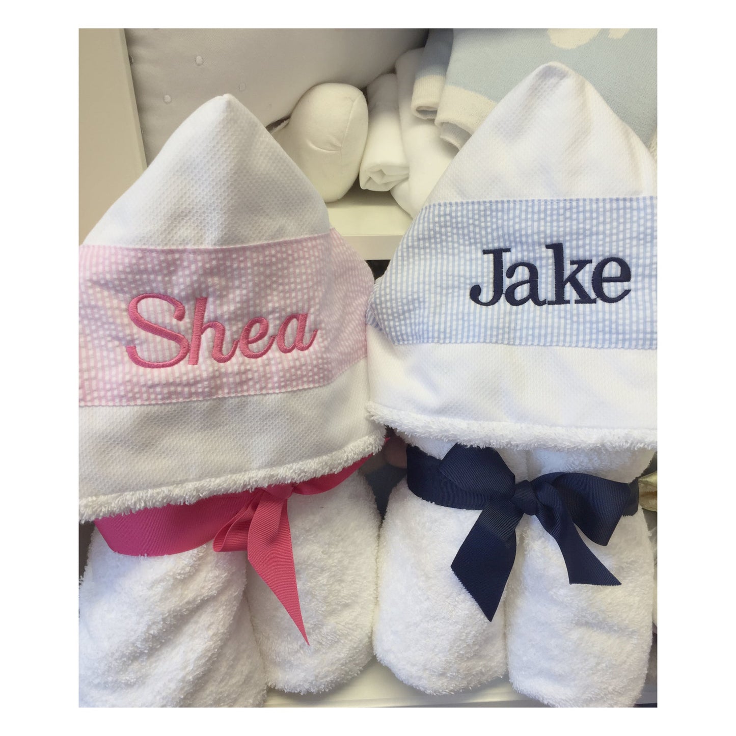Personalized Full-Size Hooded Towel | Seersucker Trim