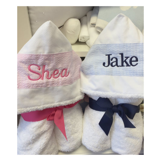 Personalized Full-Size Hooded Towel | Seersucker Trim